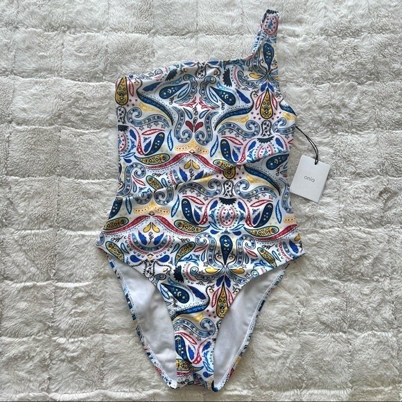 Onia NEW Sienna Paisley One Shoulder Swimsuit M